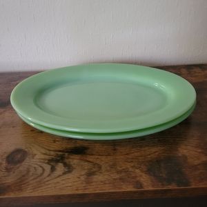 Fire King Restaurant Oven Glass Jadeite Vintage 11.5"  Oval Platter Set Of 2